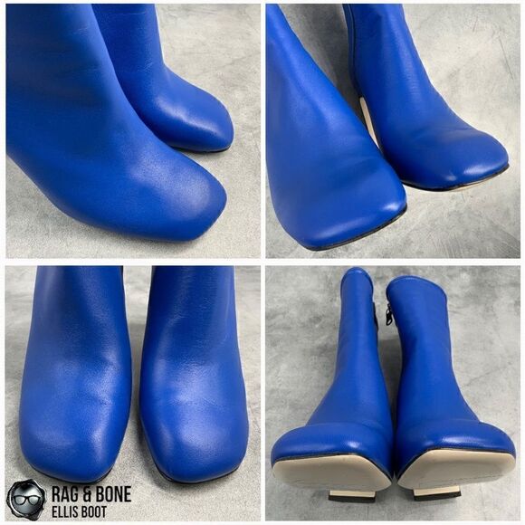 RAG & BONE ELLIS HEELED ANKLE BOOT IN ULTRA BLUE LEATHER WOMEN’S SIZE 7 EU 37 - Picture 10 of 15